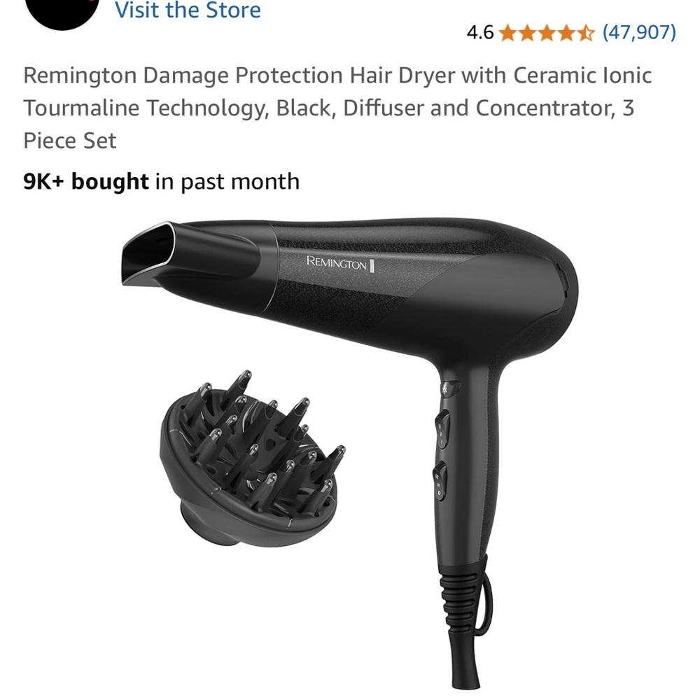 Remington Black Hair Dryer with Diffuser